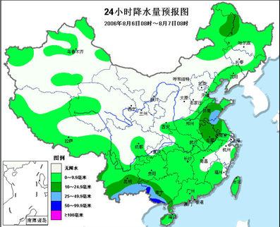 上网看了一下全国降雨图,吓了一跳,居然在赣榆的地方有那么一块蓝色